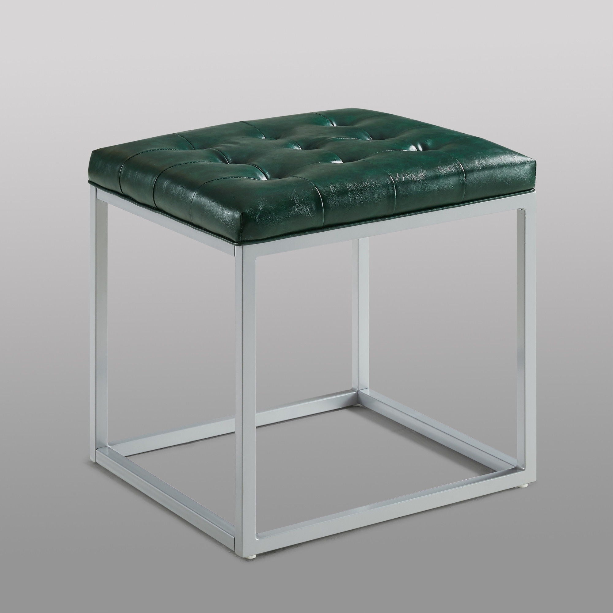 Faux Leather Cube Ottoman - Green / Gray