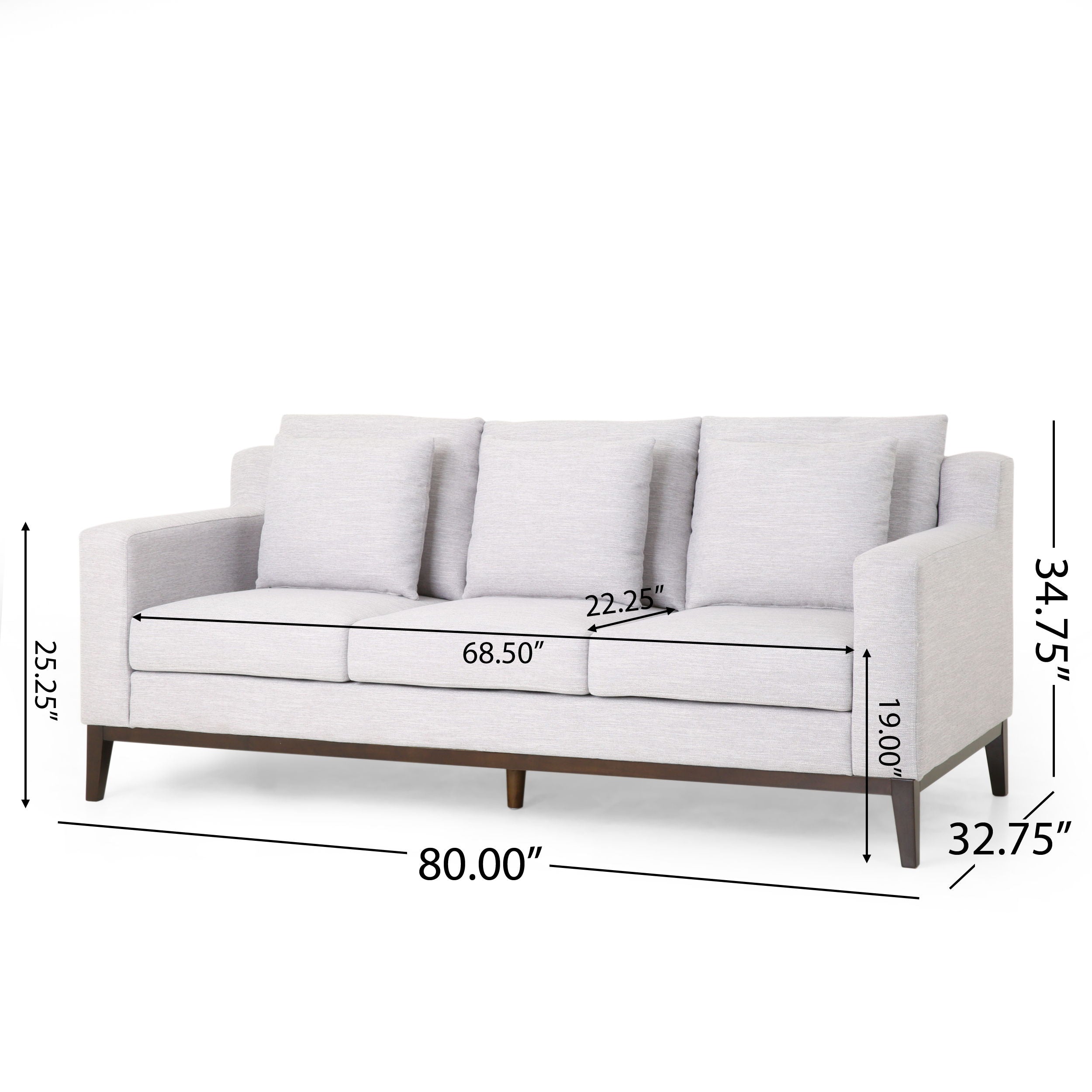 Comfy 3 Seat Sofa With Wooden Legs, Modern For Living Room And Study - Light Gray