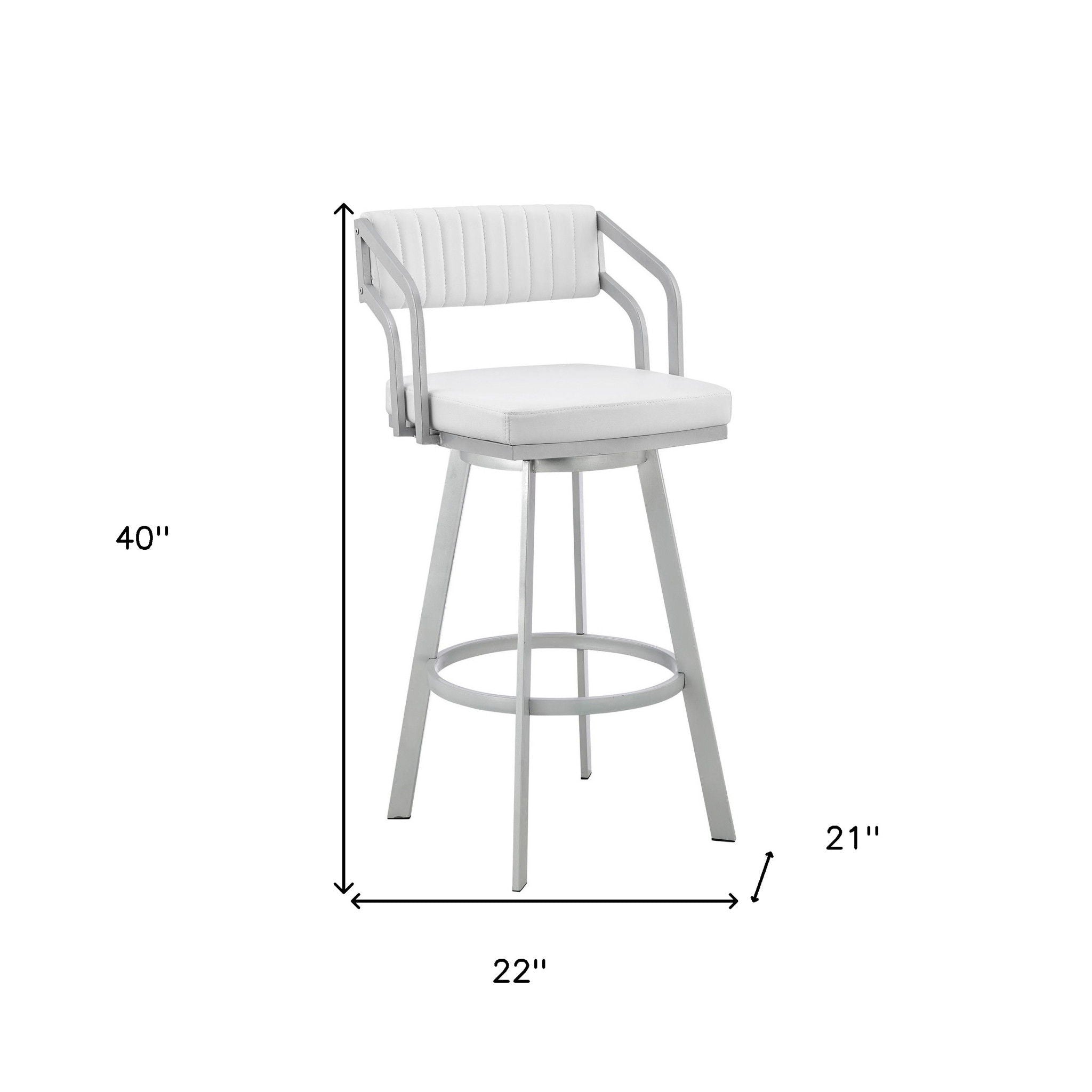 40" Swivel Low Back Bar Height Bar Chair - White / Silver