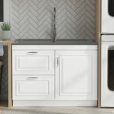 Darwin - Laundry Utility Sink And Cabinet With Dual Sinks, Pull Out Faucet - White