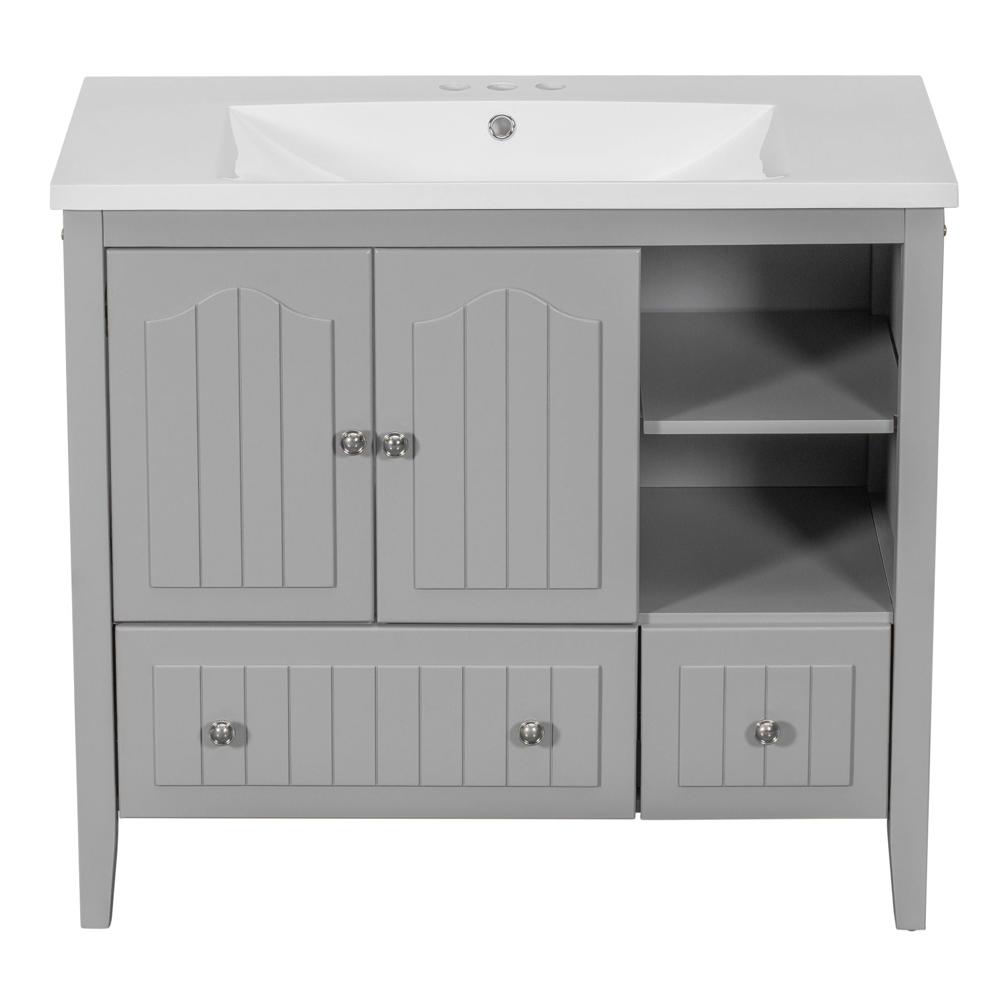 Bathroom Vanity With Ceramic Basin, Bathroom Storage Cabinet With Two Doors And Drawers, Solid Frame, Metal Handles