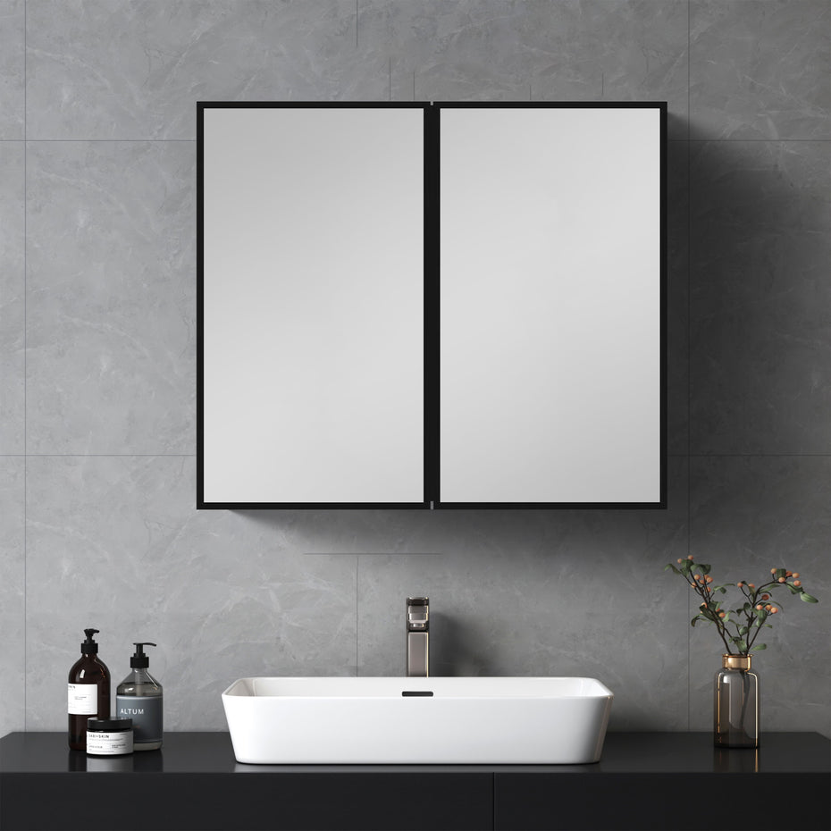 26X30" Black Metal Framed Wall Mount Or Recessed Bathroom Medicine Cabinet With Mirror - Black