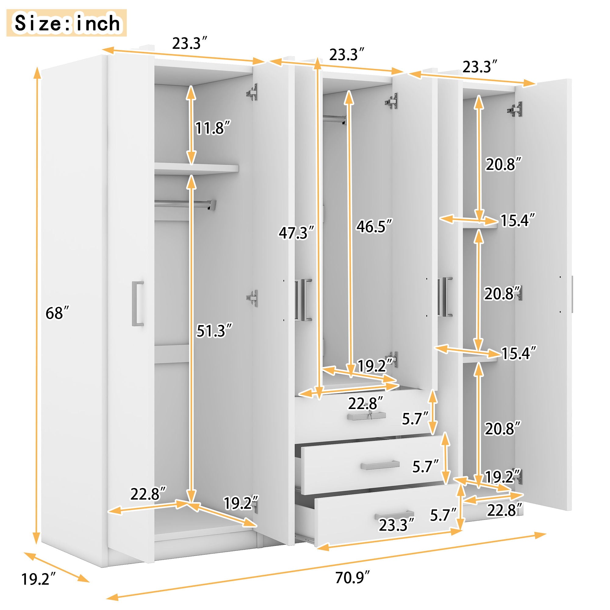 6 Doors Wooden Wardrobe Storage For Bedroom With Big Drawers