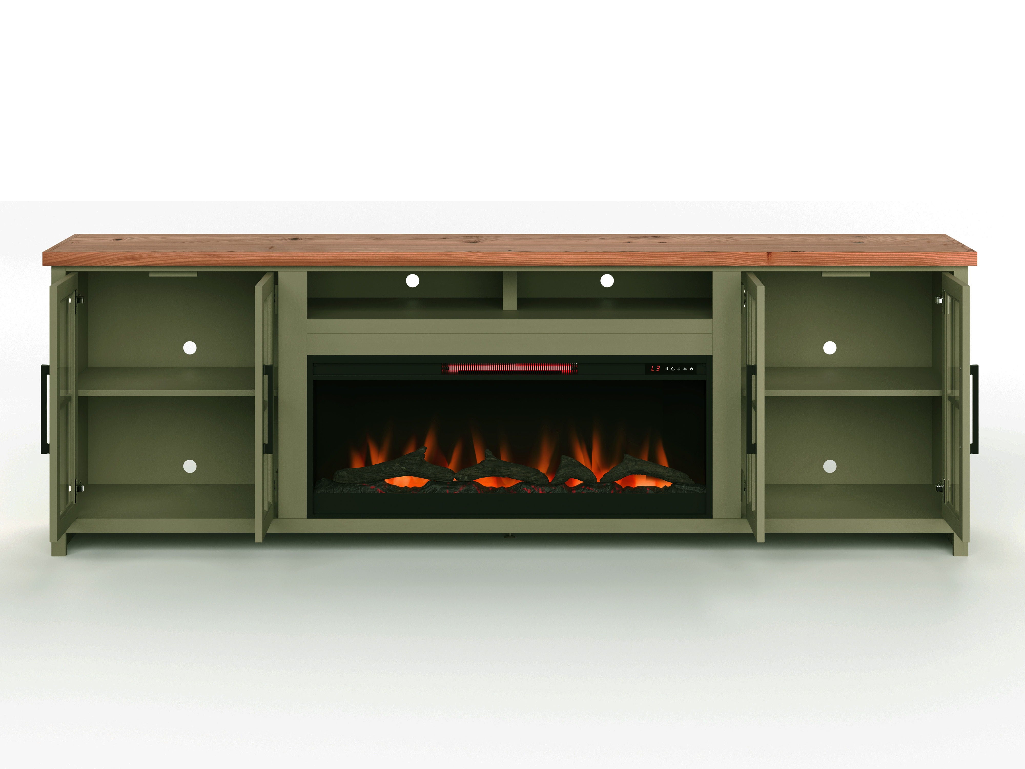 Vineyard - 97" Fireplace TV Stand Console For TVs Up To 100" - Sage Green And Fruitwood Finish