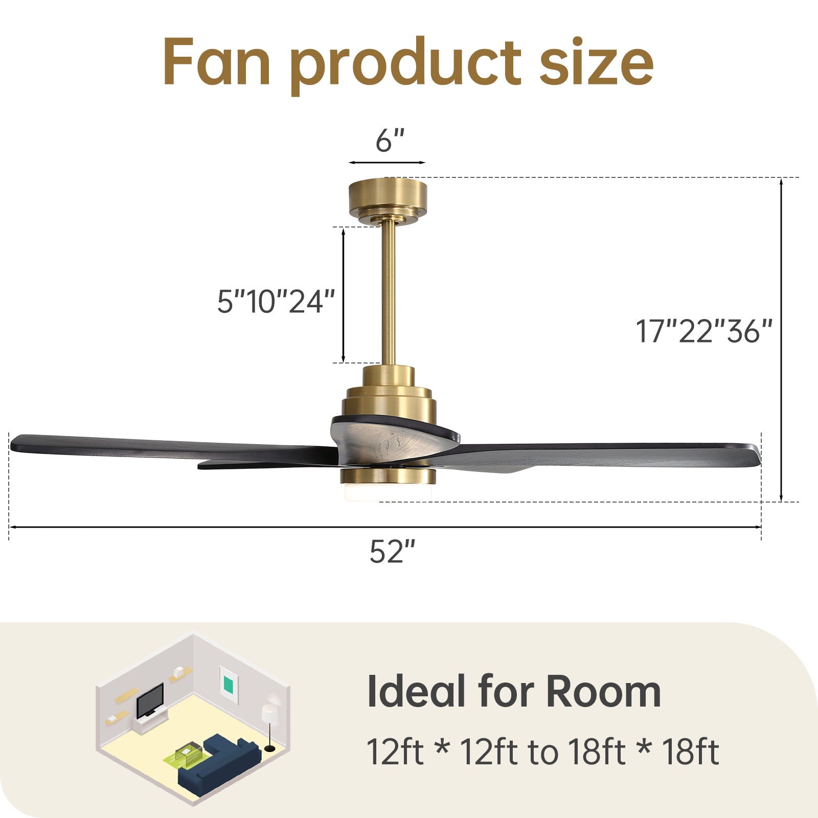 Modern Ceiling Fan With Dimmable Led Light 5 Solid Wood Blades Smart Remote Control Reversible Dc Motor Ceiling Fan - Gold