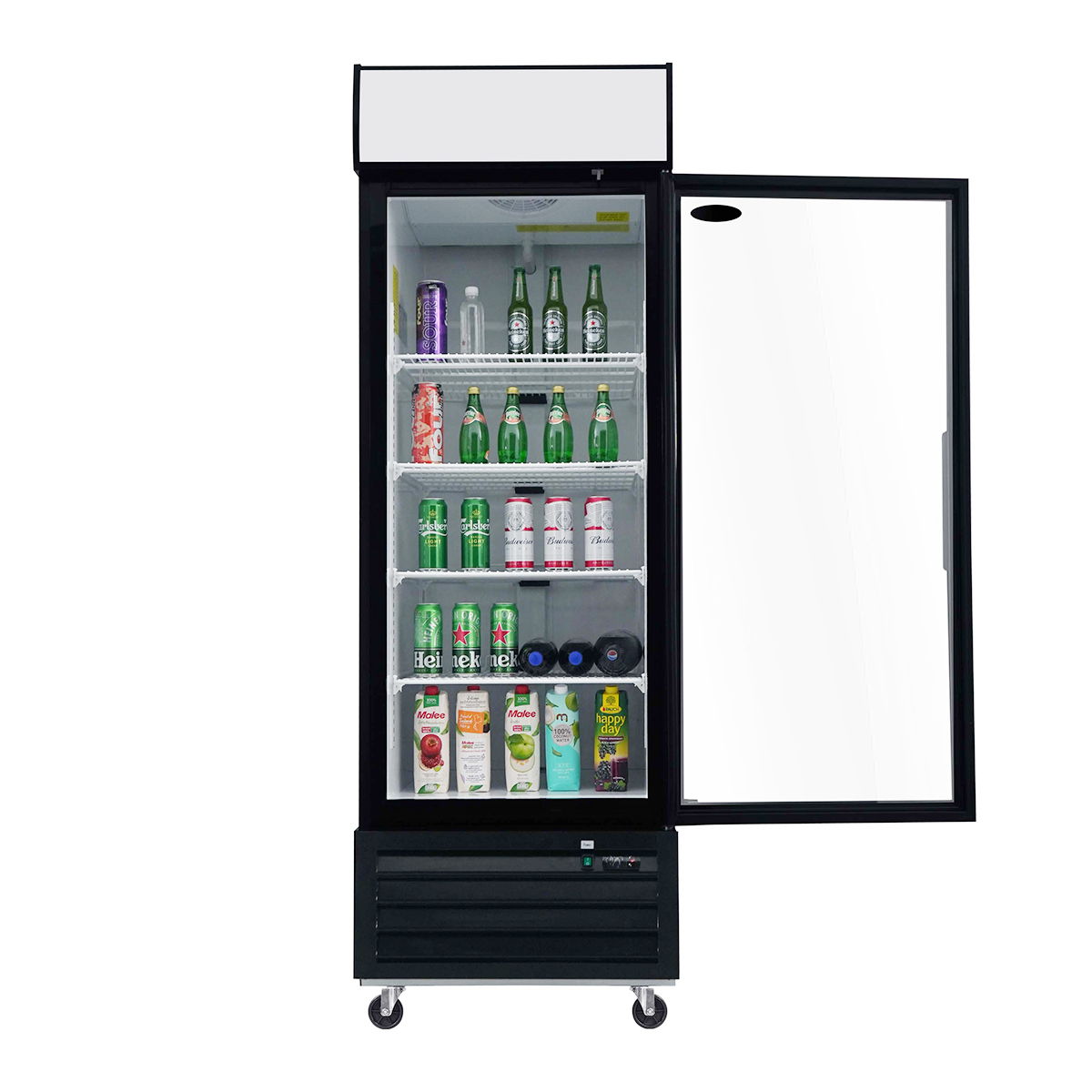 Glass Door Merchandiser Refrigerator Swing Door Commercial Display Refrigerators Merchandising Refrigeration With LED Top Panel