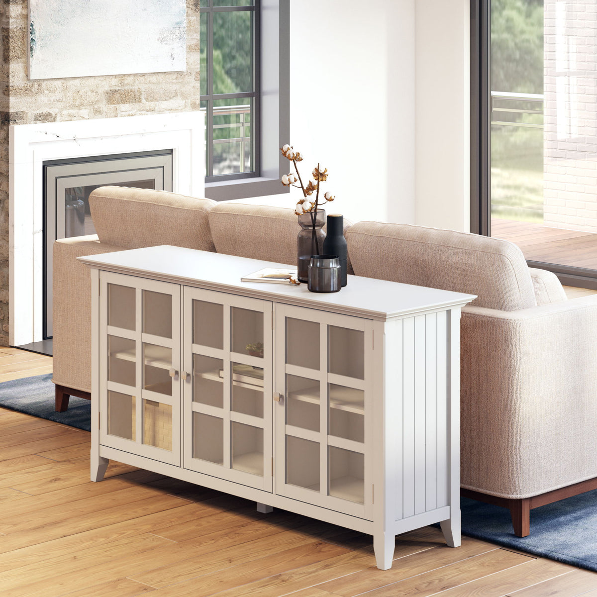 Acadian - Wide Storage Cabinet Handcrafted White by Simpli-Home | Bel Furniture