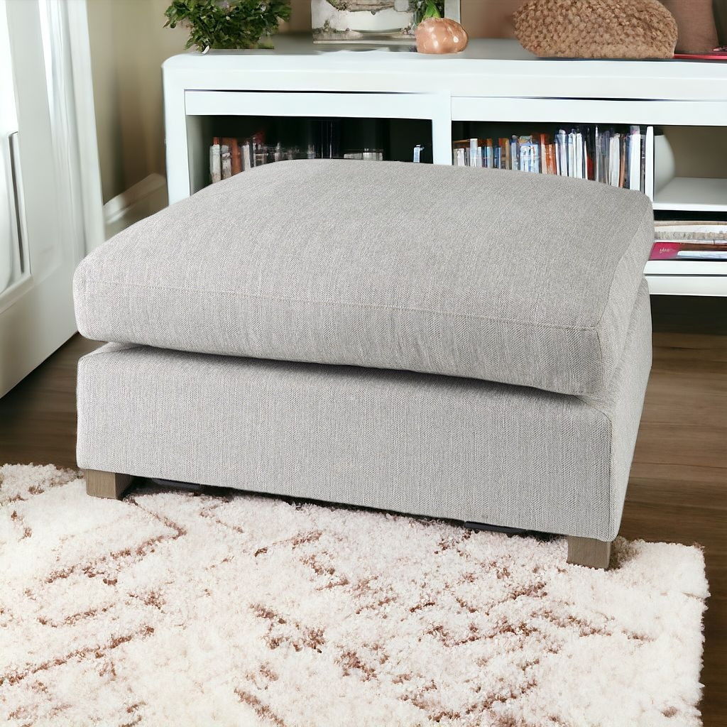 Polyester And Brown Cocktail Ottoman - Light Gray