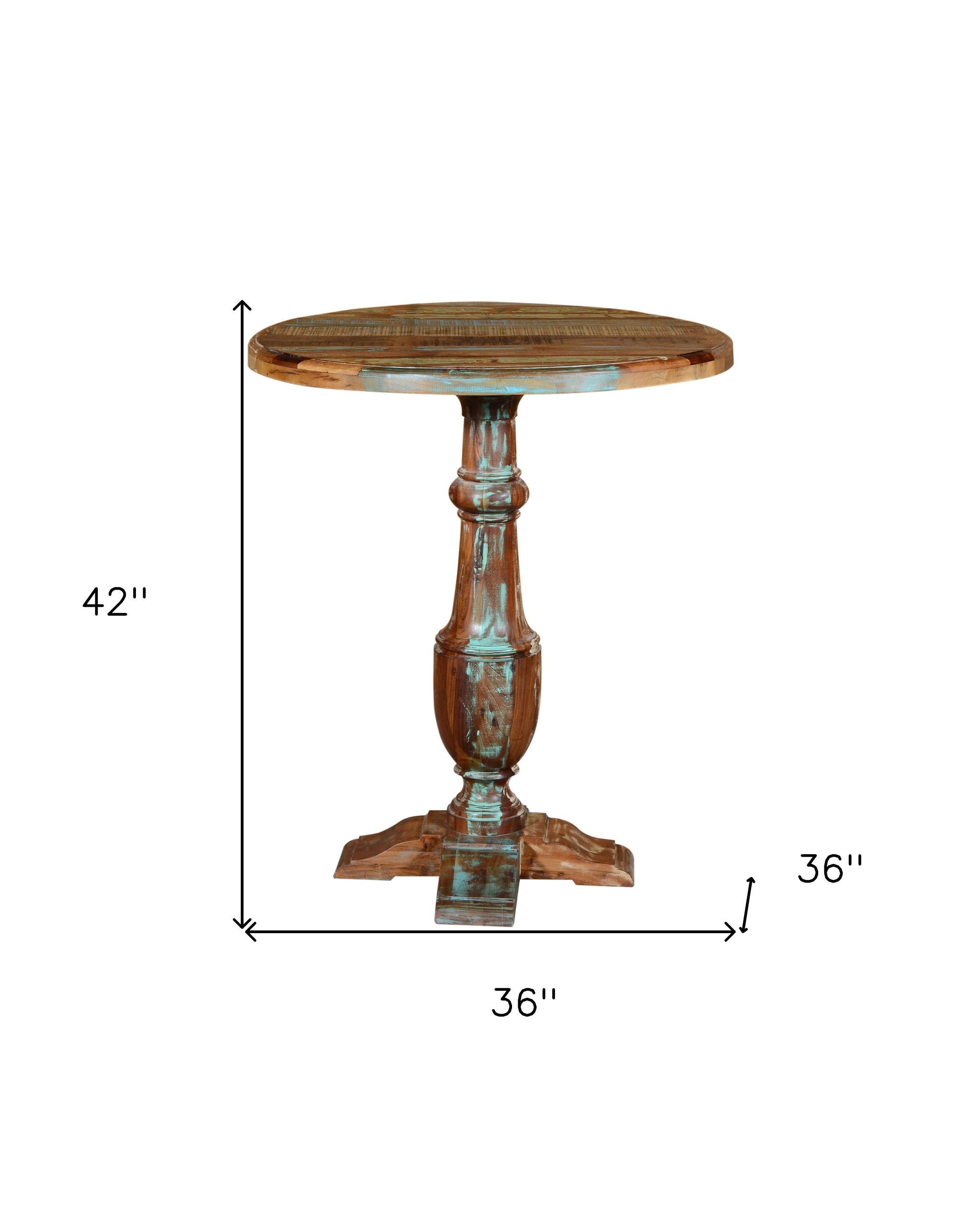 Patina Distressed Wood Round Pedestal High Top Table - Brown