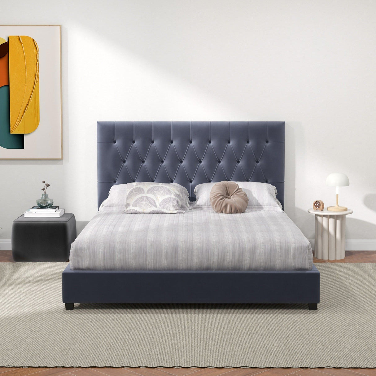 Donald - Mid-Century Modern Upholstered Platform Bed