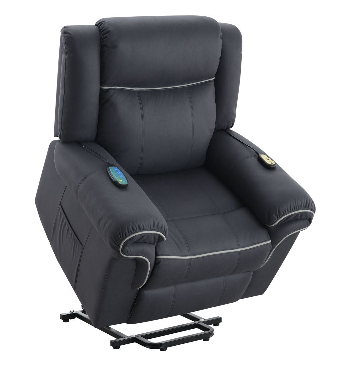 Domana - Polished Microfiber Power Nirion Recliner With Lift Heating Massage Chair - Dark Blue