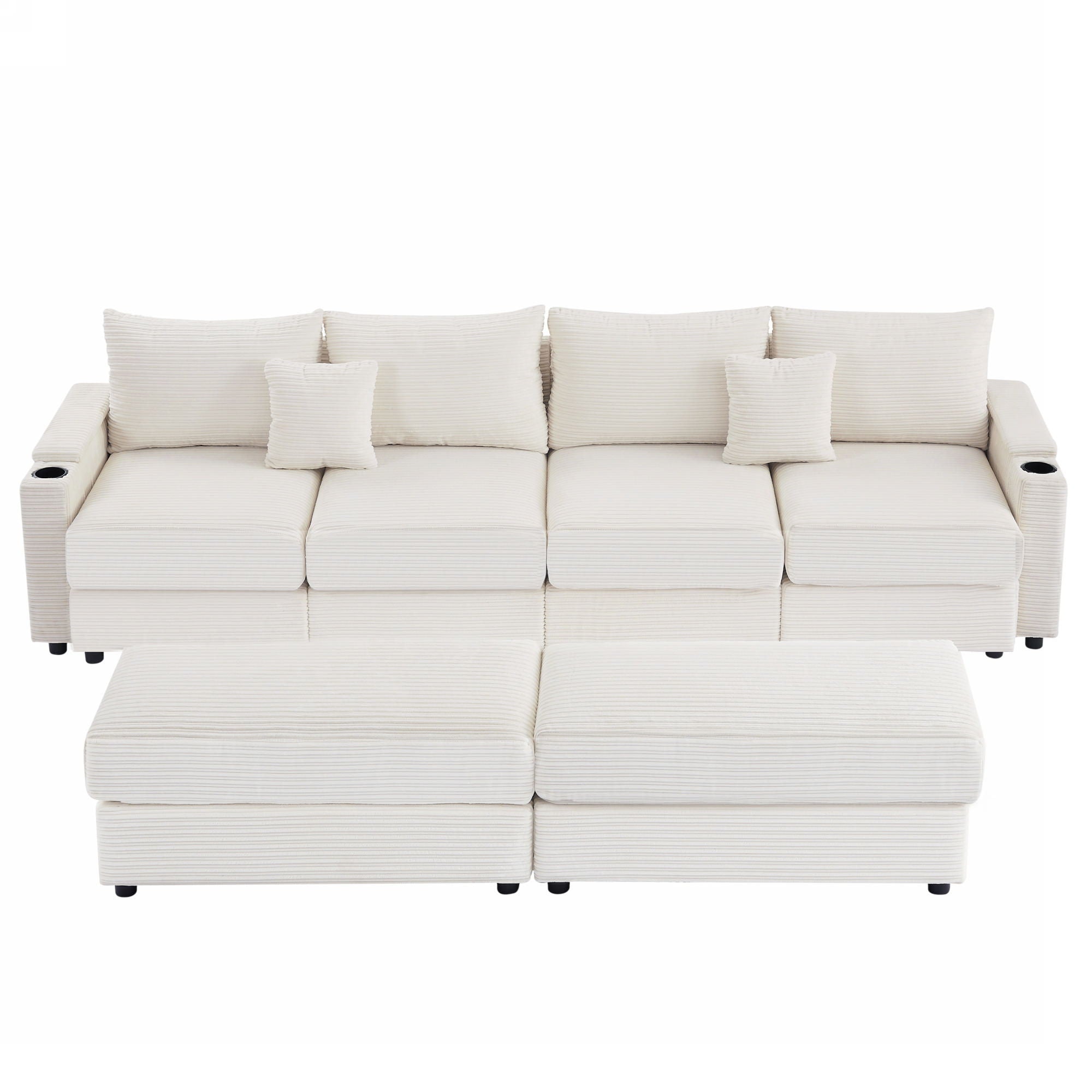 Modern Style Loveseat Sofa Sectional Sofa Couch With Storage Space, A Movable Ottoman, Two USB Ports, Two Cup Holders, A Phone Holder For Living Room