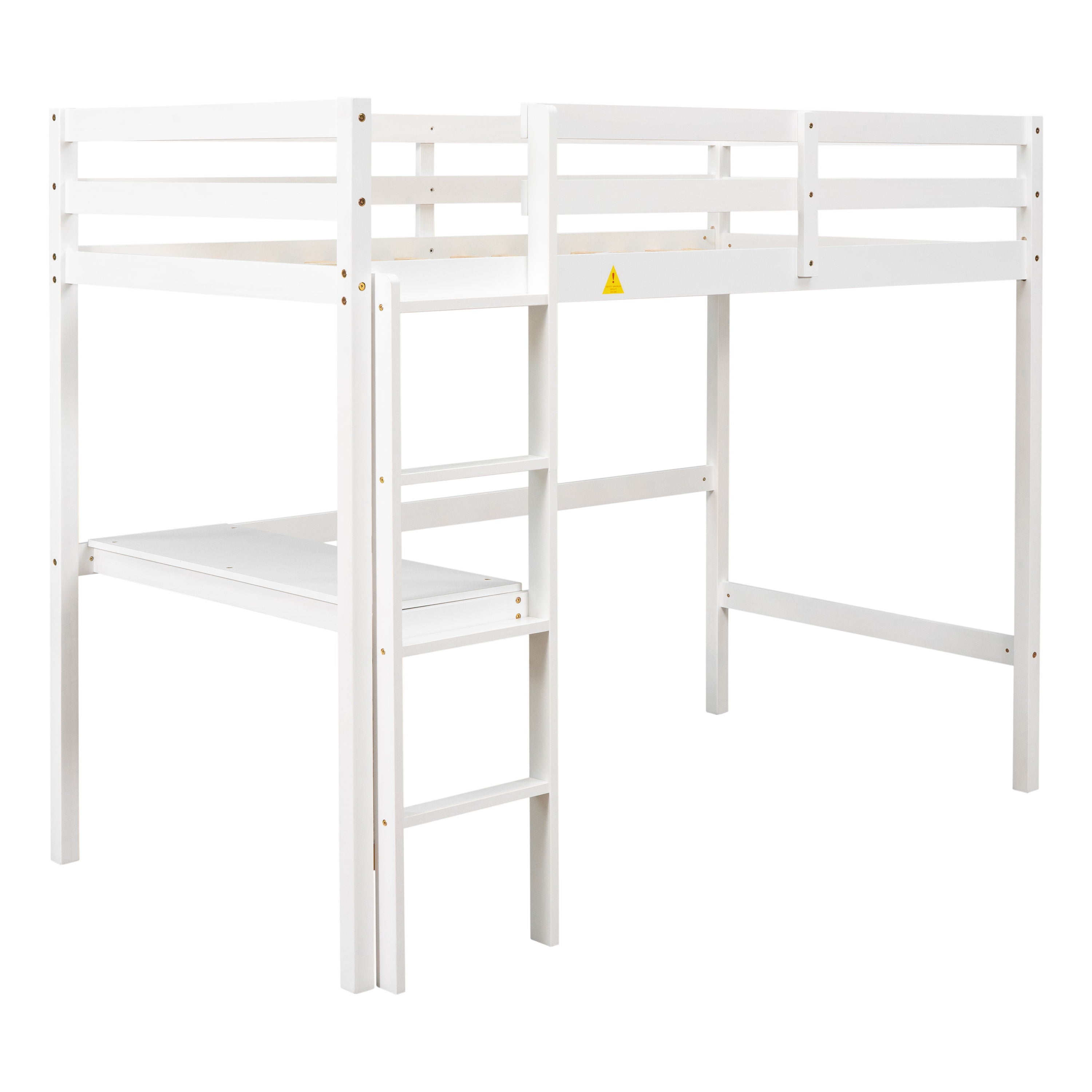 Twin Loft Bed With Built-In Desk - White