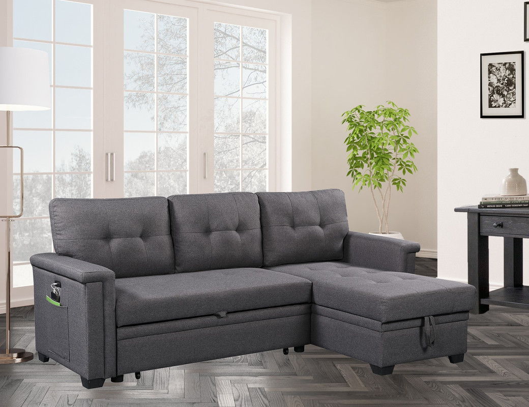 Nathan - Reversible Sleeper Sectional Sofa With Storage Chaise, USB Charging Ports And Pocket