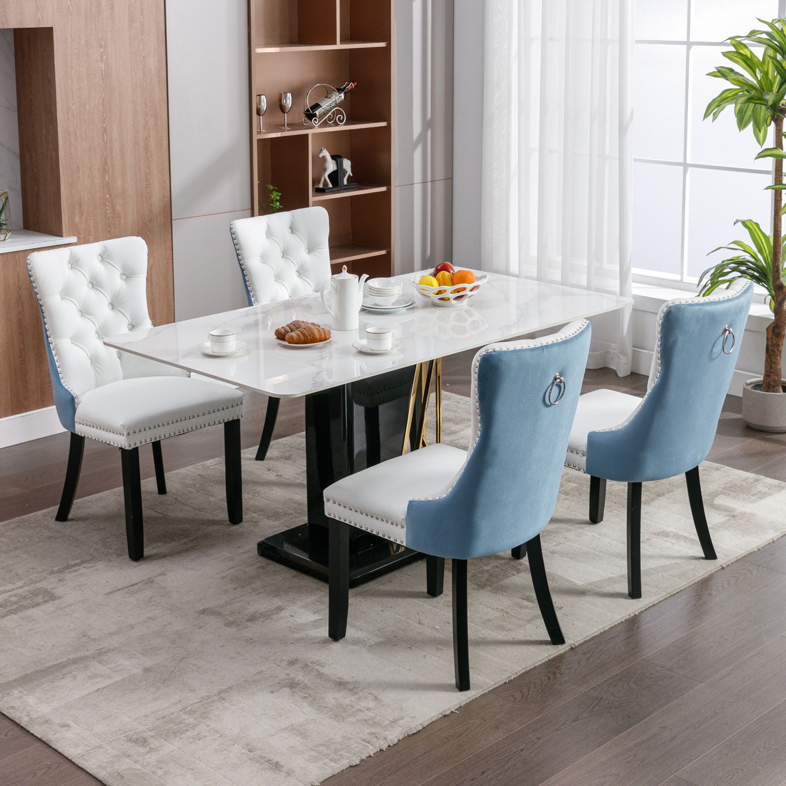 Nikki - Modern, High-End Tufted Solid Wood Contemporary PU And Velvet Upholstered Dining Chair With Wood Legs Nailhead Trim (Set of 2)