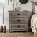 Transitional Farmhouse Framed 3 Drawer Nighstand With Cup Handles by Walker Edison | Bel Furniture