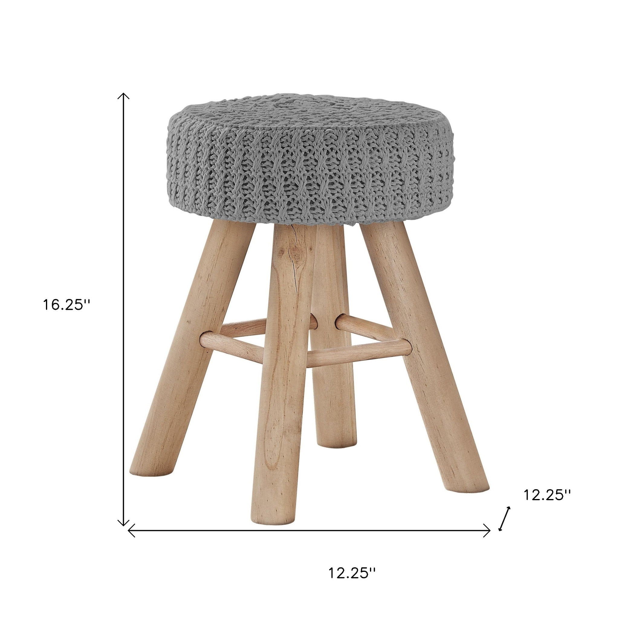 Cotton Blend Round Ottoman - Gray / Natural