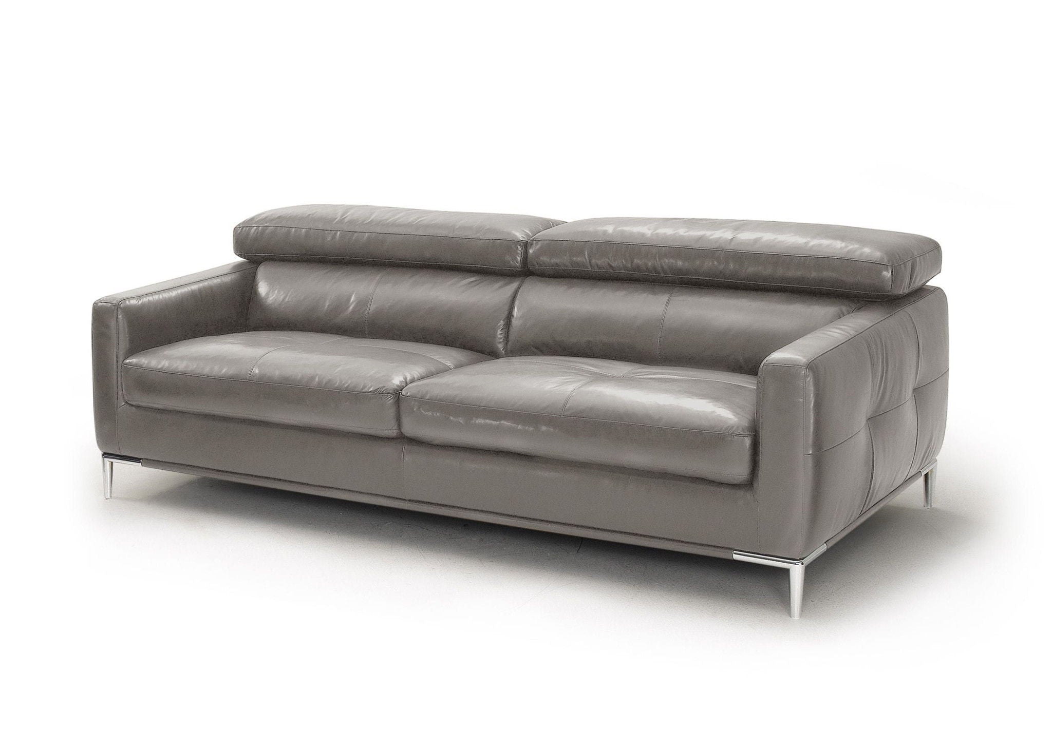 Leather Sofa With Silver Legs - Dark Gray