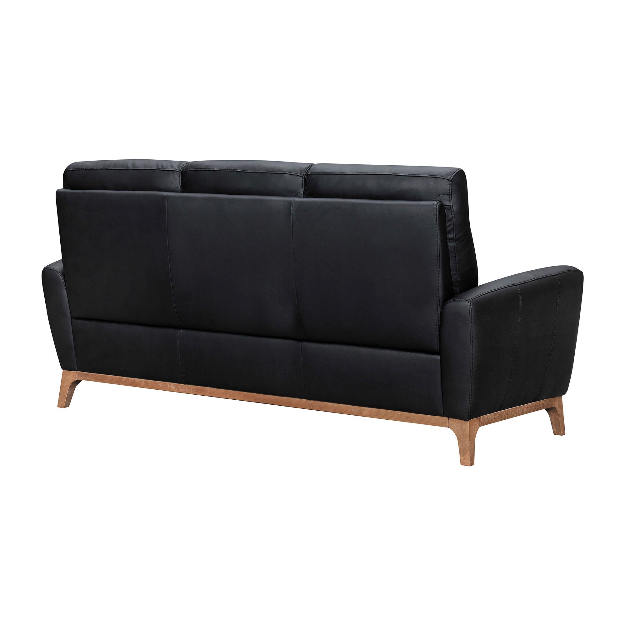 Leather Sofa With Brown Legs - Black