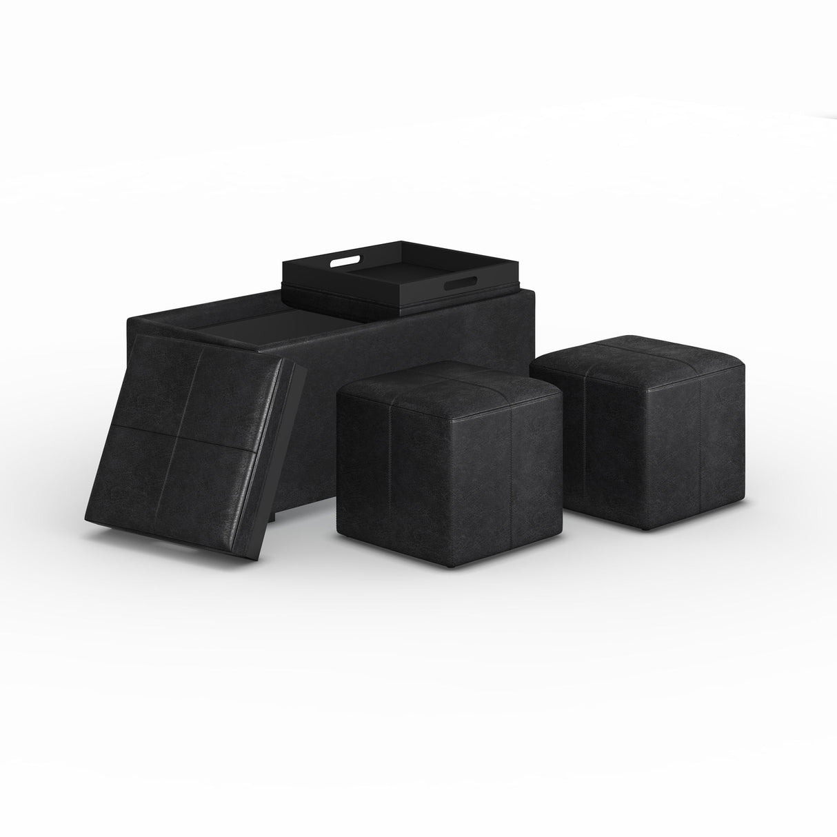 Avalon - 5 Piece Storage Ottoman - Distressed Black by Simpli-Home | Bel Furniture
