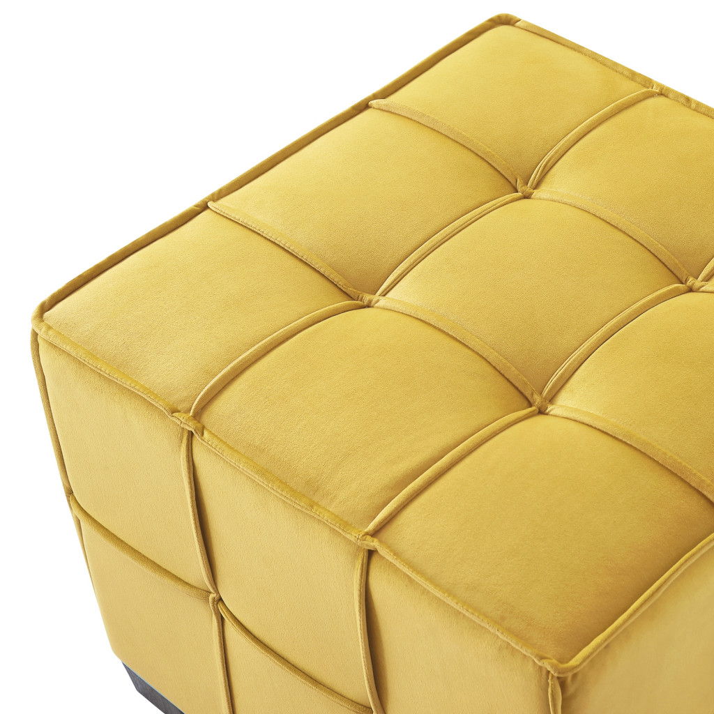 Velvet Cube Ottoman - Yellow / Black