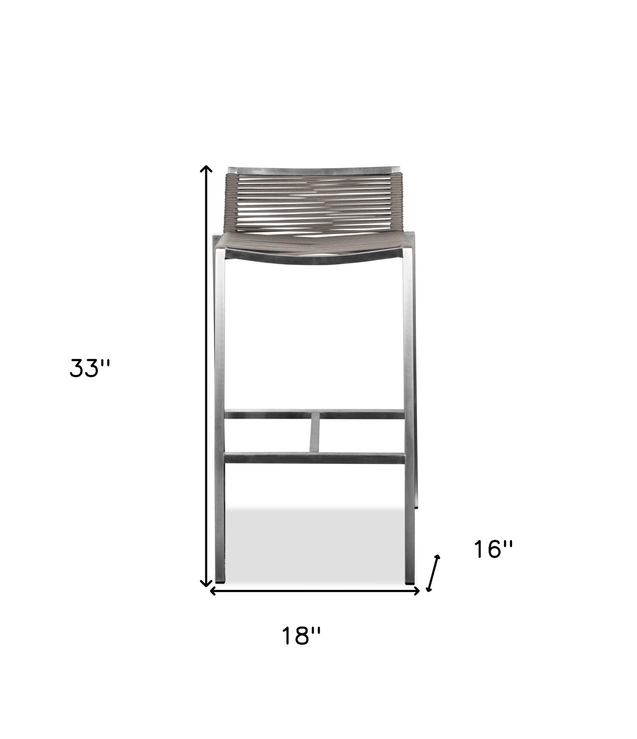 Stainless Steel Low Back Bar Height Bar Chair - Brown / Silver