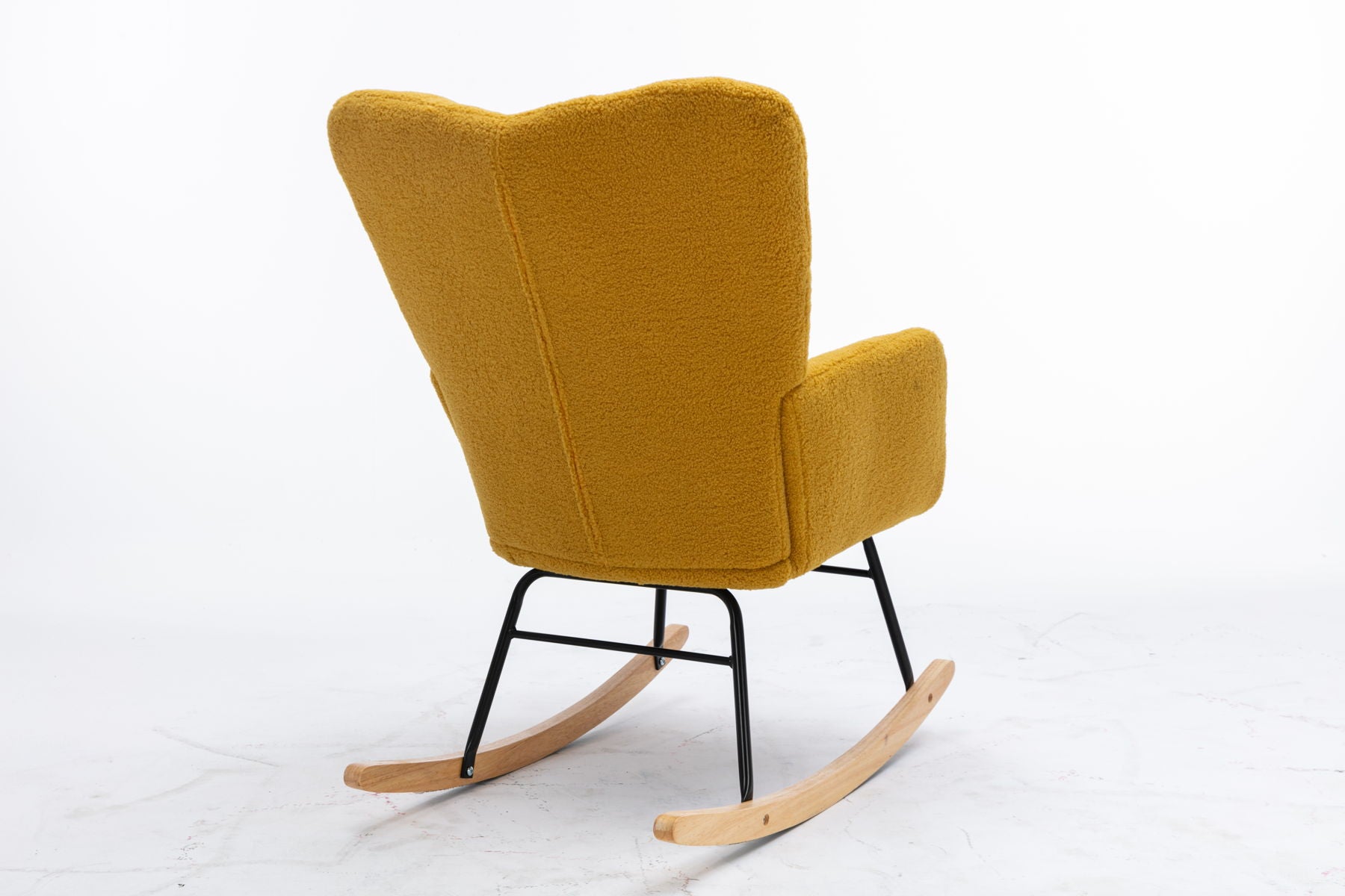 Mid Century Modern Teddy Fabric Tufted Upholstered Rocking Chair Padded Seat For Living Room Bedroom