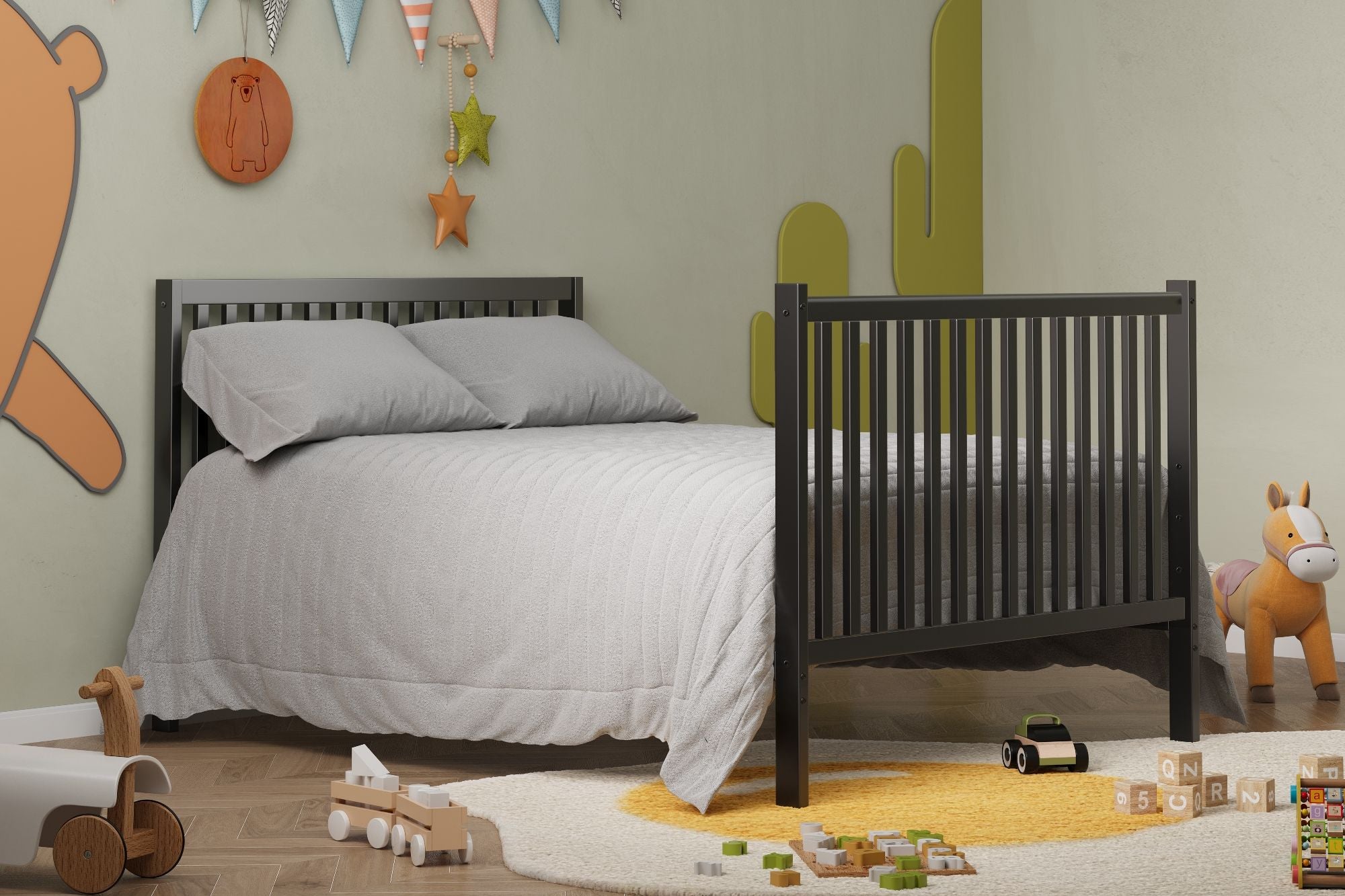 Crib 5 In 1 Convertible, Converts From Baby Crib To Toddler Bed, Fits Standard Full Size Crib Mattress