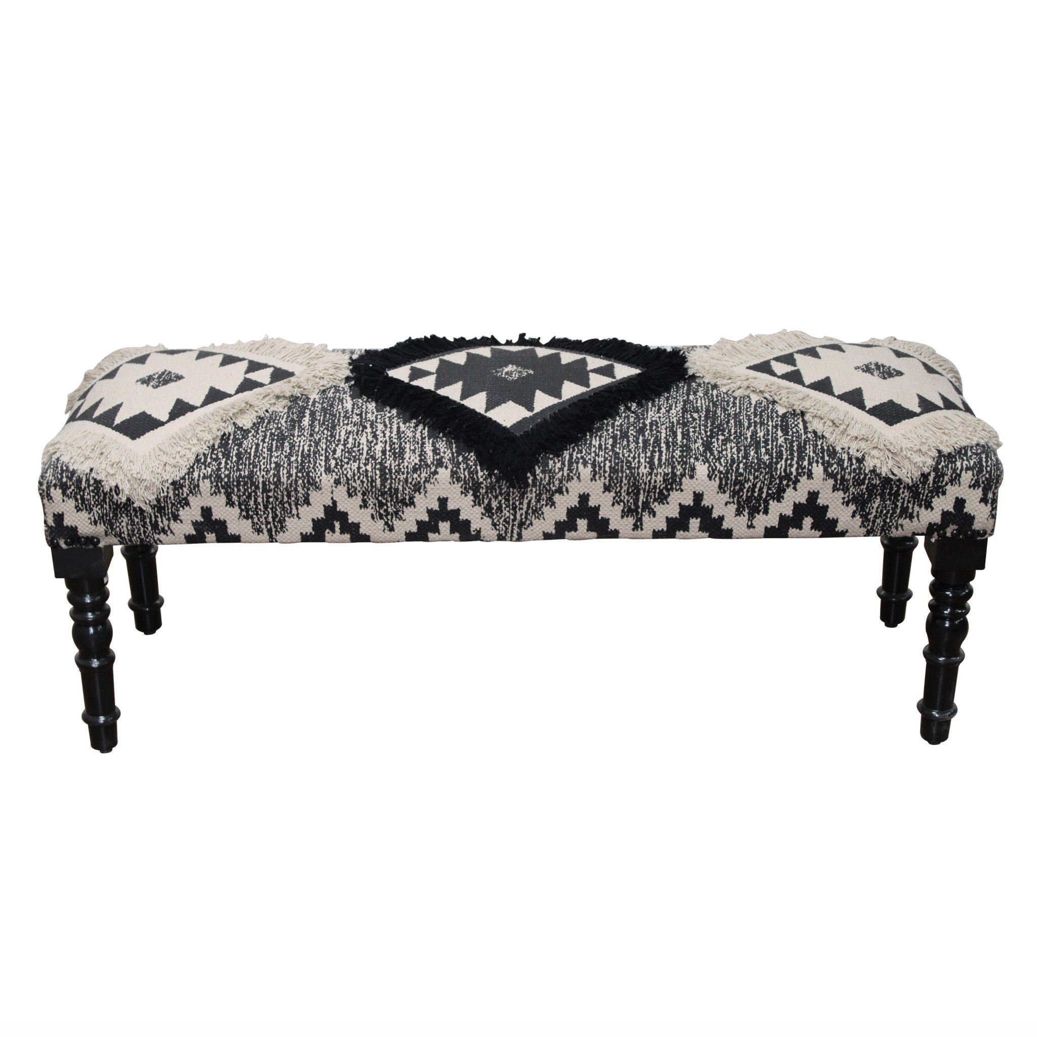 Leg Southwest Upholstered Bench - Black / White Black