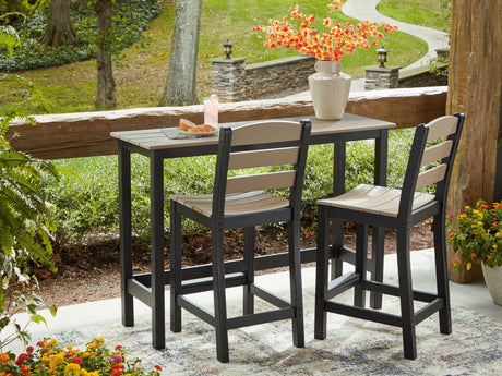 Shoreline Beach - Outdoor Counter Table And 2 Barstools (Set of 3) - Black / Beige - view 10