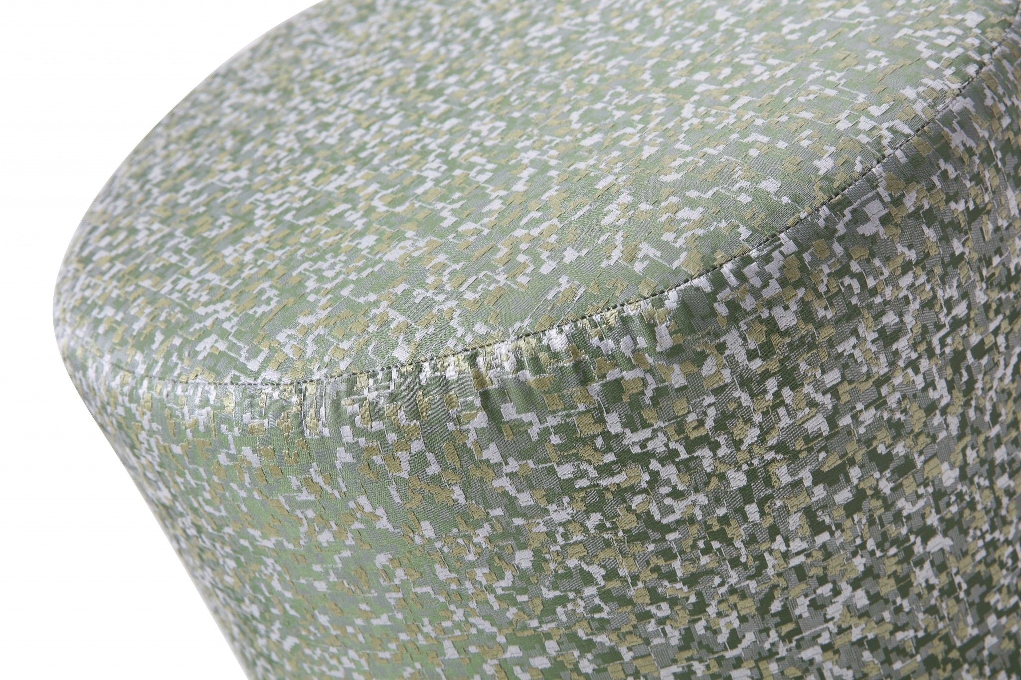 Linen Round Footstool Ottoman - Green / Silver