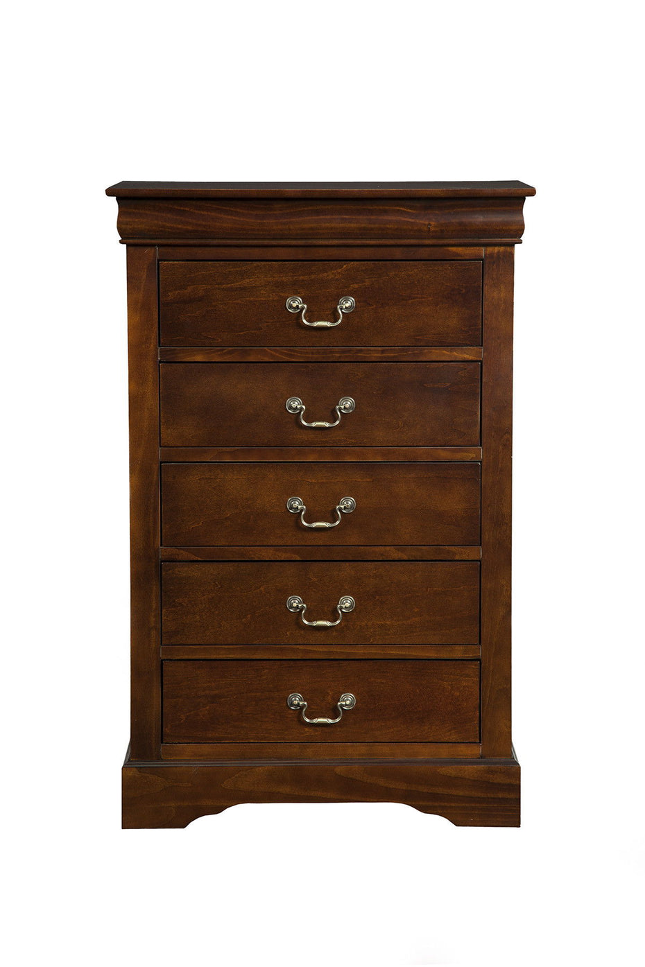 Solid Wood, Five Drawer Chest - Brown