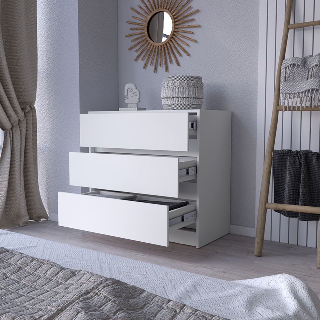 Wooden Three Drawer Dresser - White