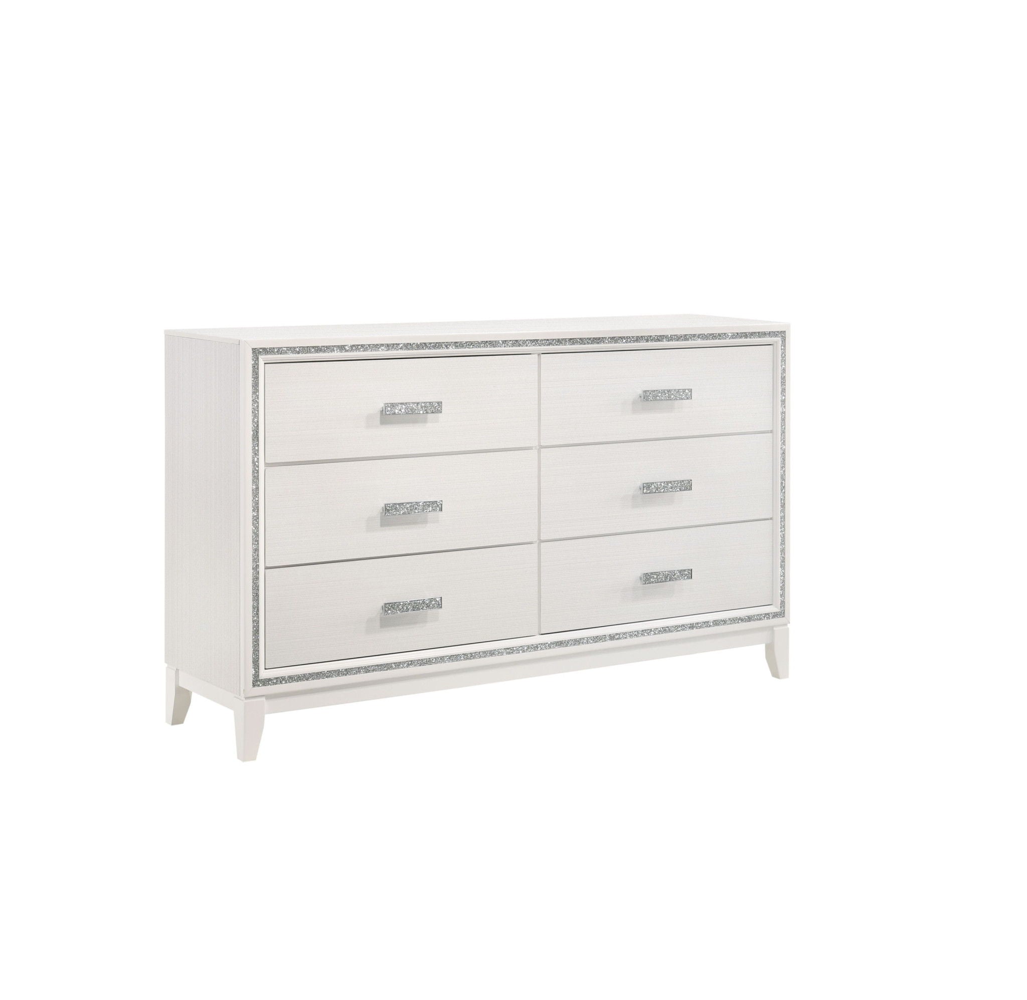 Wood Six Drawer Double Dresser - White