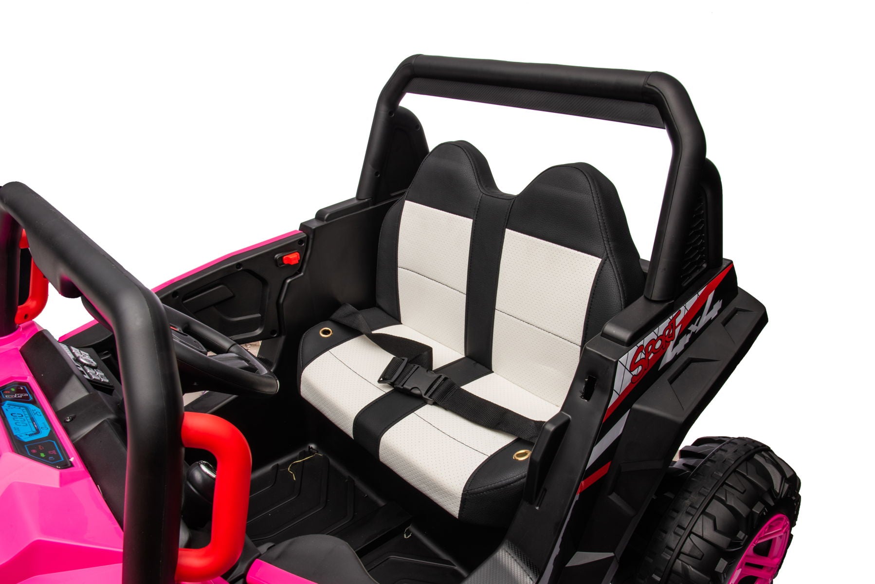 12V7A*1 30W*4 Four-Wheel Drive Leather Seat One Button Start, Forward And Backward, High And Low Speed, Music, Front Light, Power Display, Two Doors Can Open, 2.4G R / C, Seat Belt Four Wheel Absorber