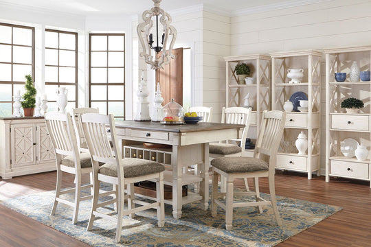 Bolanburg - Rectangular Counter Table Set Beige 11 Pc. - Rectangular Dining Room Counter Table, 6 Upholstered Barstools, Dining Room Server, 3 Display Cabinets by Signature Design by Ashley® | Bel Furniture
