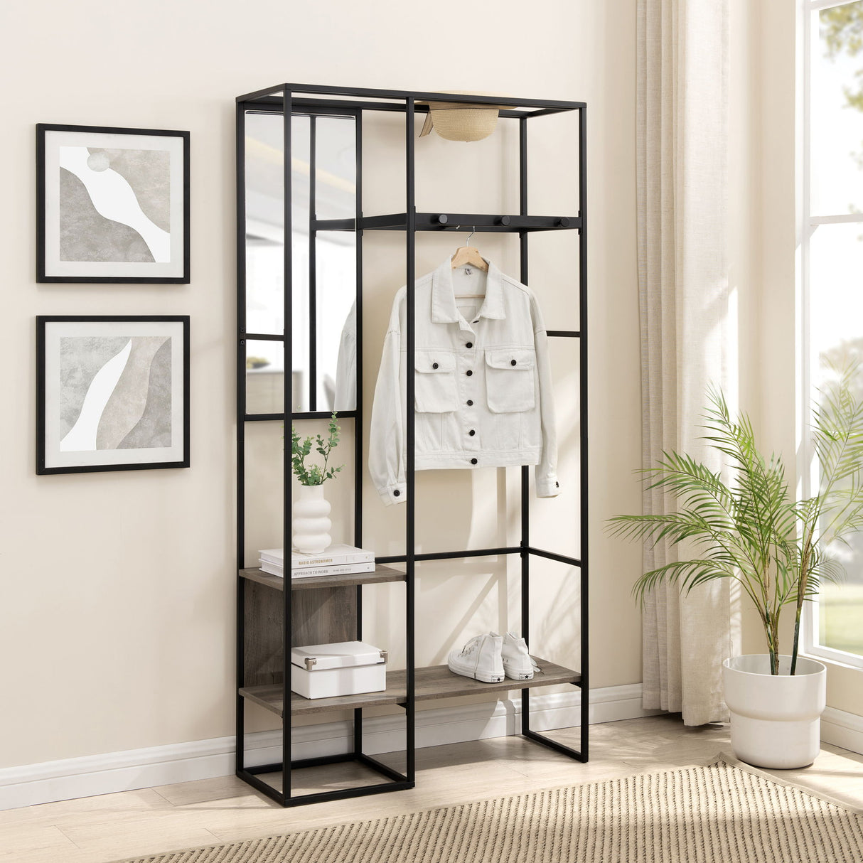 Modern Hall Tree With Hanging Storage by Walker Edison | Bel Furniture