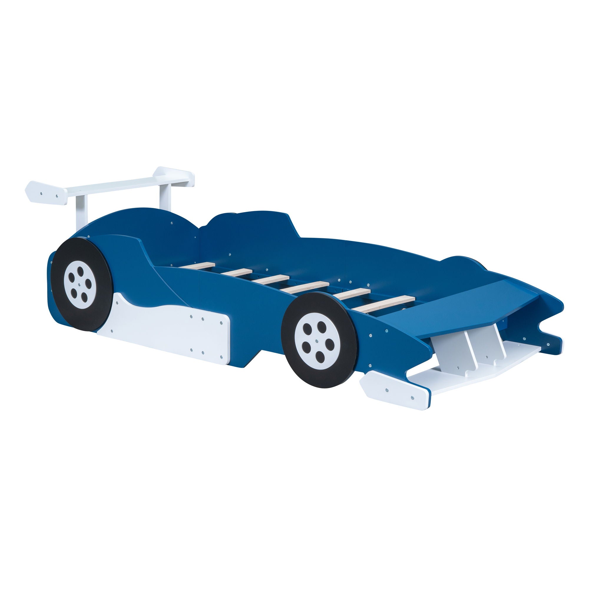 Twin Size Race Car-Shaped Platform Bed With Wheels