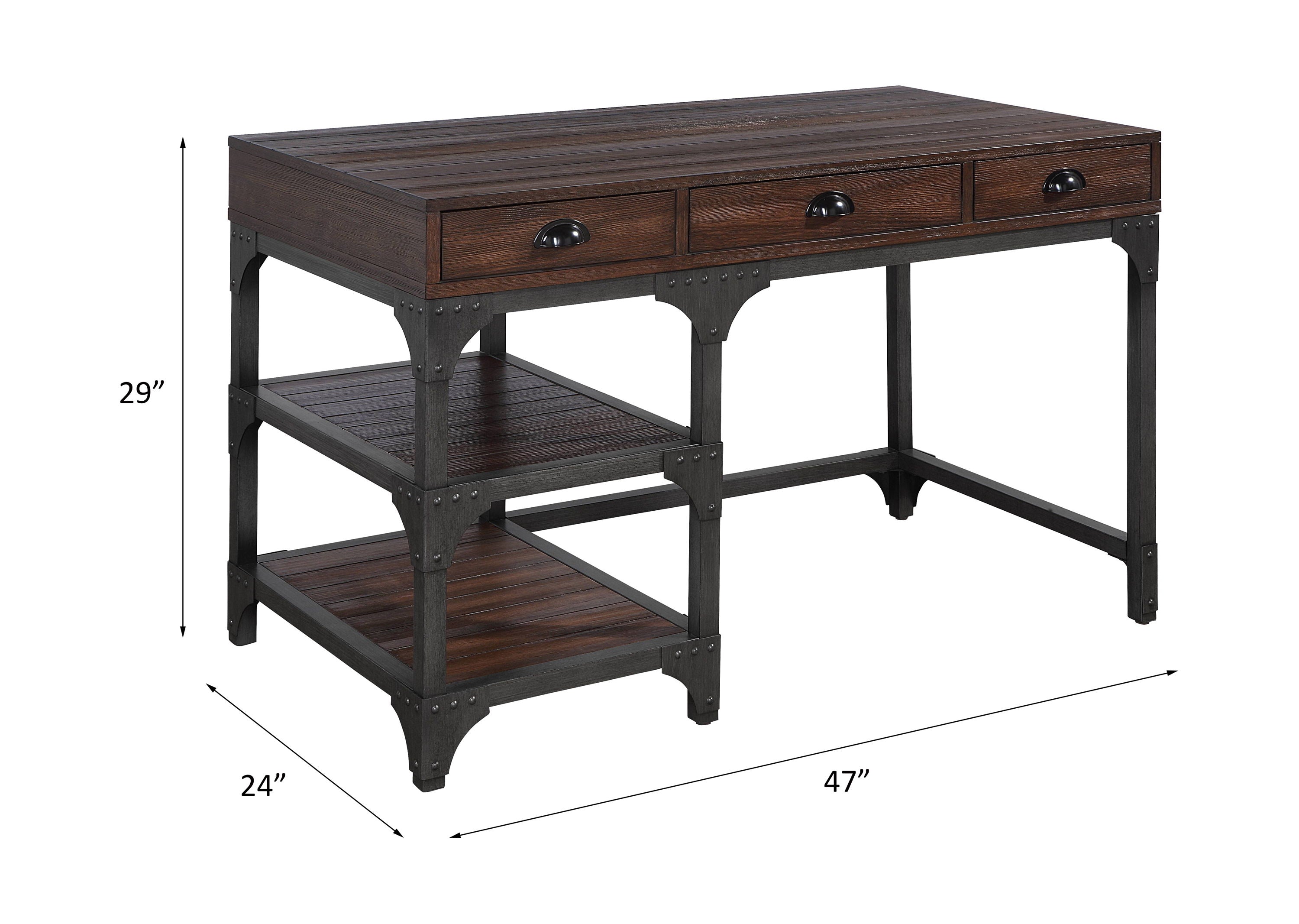 Antique Metal Writing Desk - Espresso / Oak