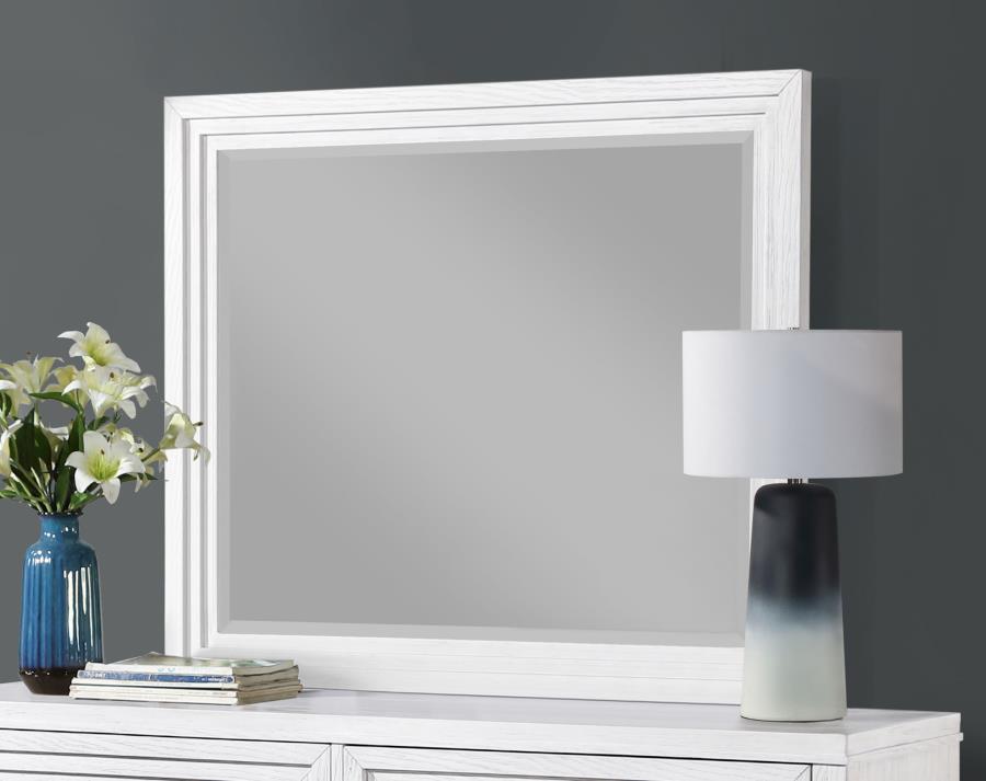 Marielle - Dresser Mirror - Distressed White by CoasterEveryday | Bel Furniture