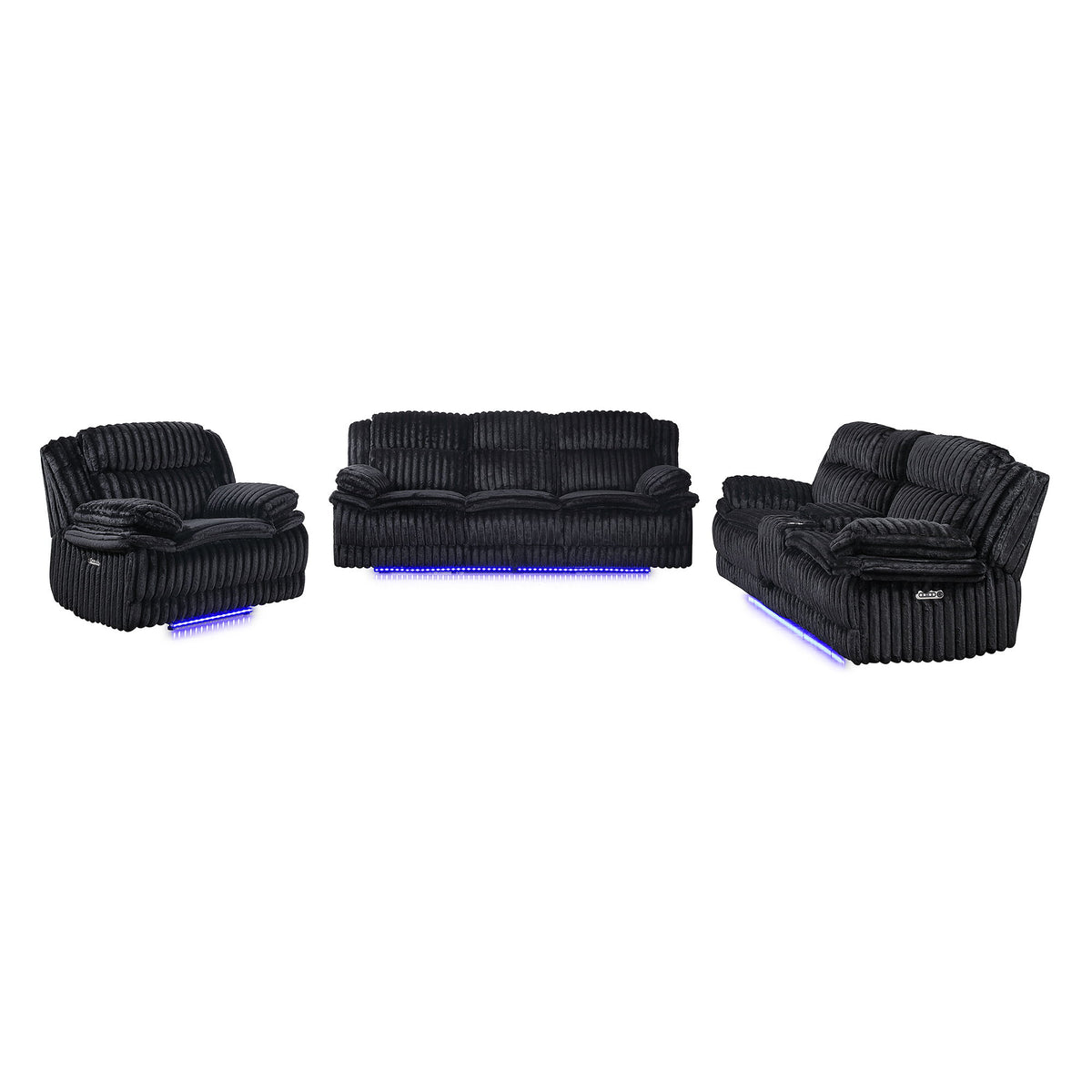 Winston - Power Reclining Sofa With LED Lighting, Hidden Drawer, And Drop Down Table - Black