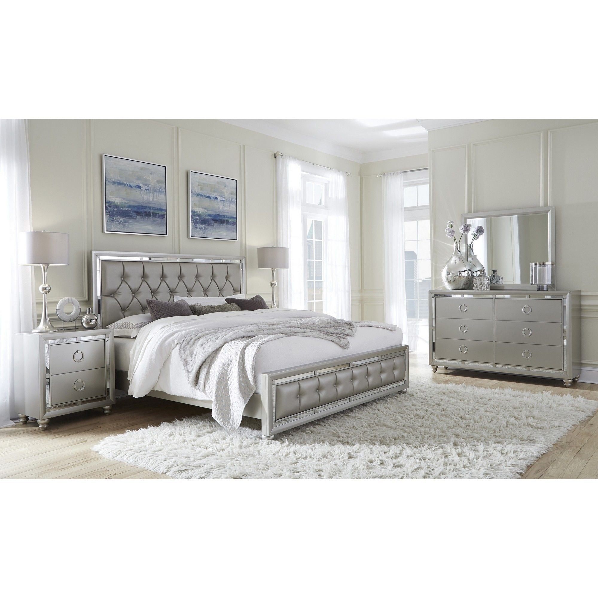 Solid Wood Six Drawer Double Dresser - Silver