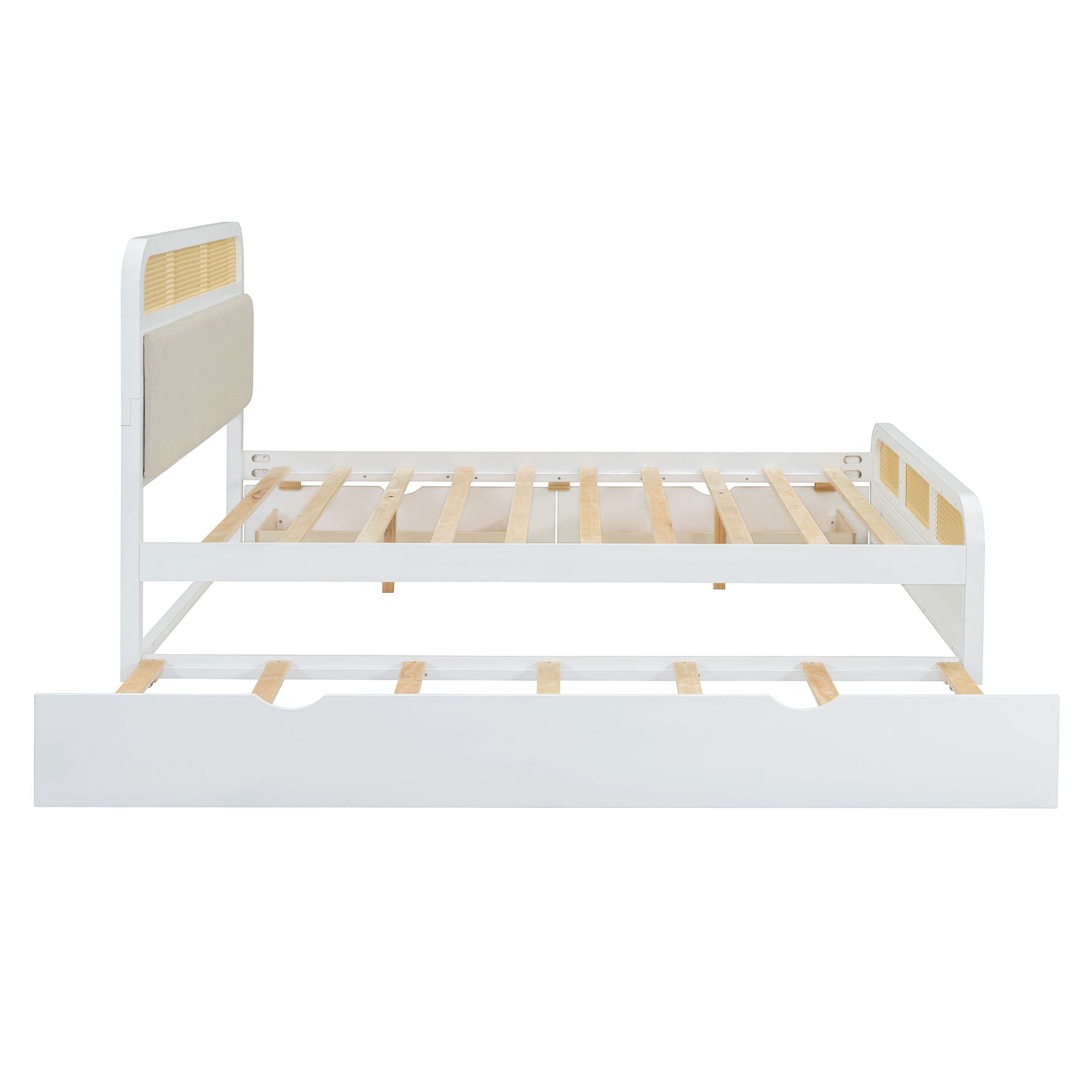 Wooden Platform Bed With Trundle And 2 Drawers