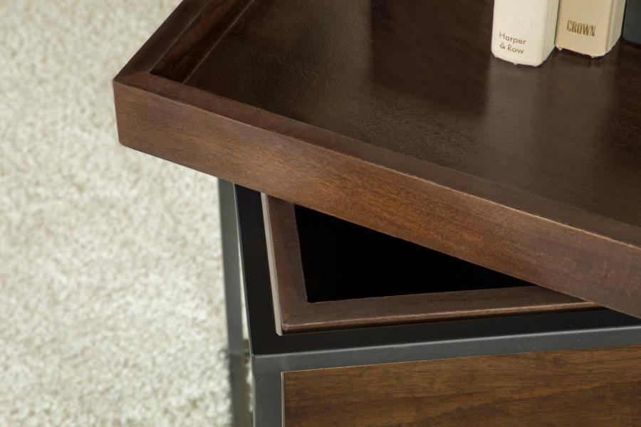 Ondrej - Square Accent Side Table Removable Tray - Dark Brown