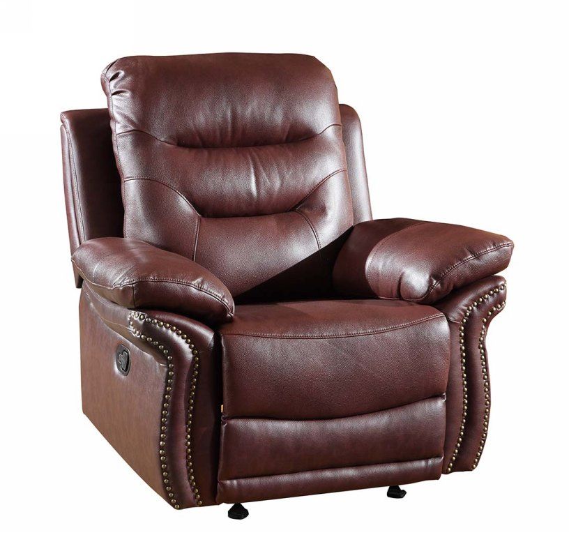 Leather Match Recliner - Burgundy