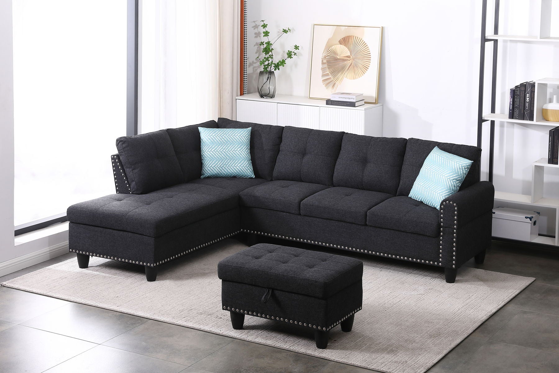 Alger - 98" Wide Left Hand Facing Sofa & Chaise With Ottoman