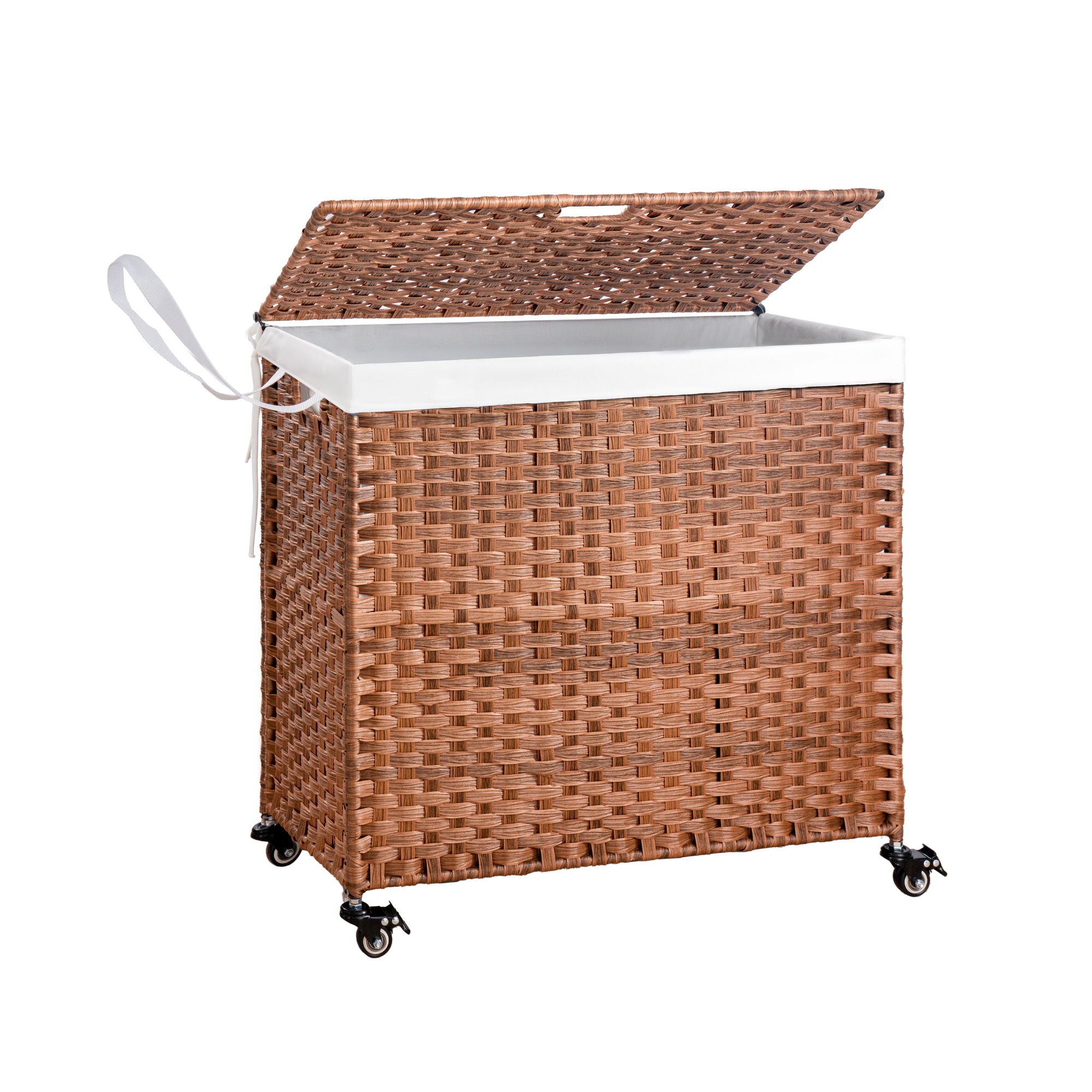 Laundry Hamper With Lid PE Rattan Powder Coating Frame Clothes Hampers With 2 Removable Bags