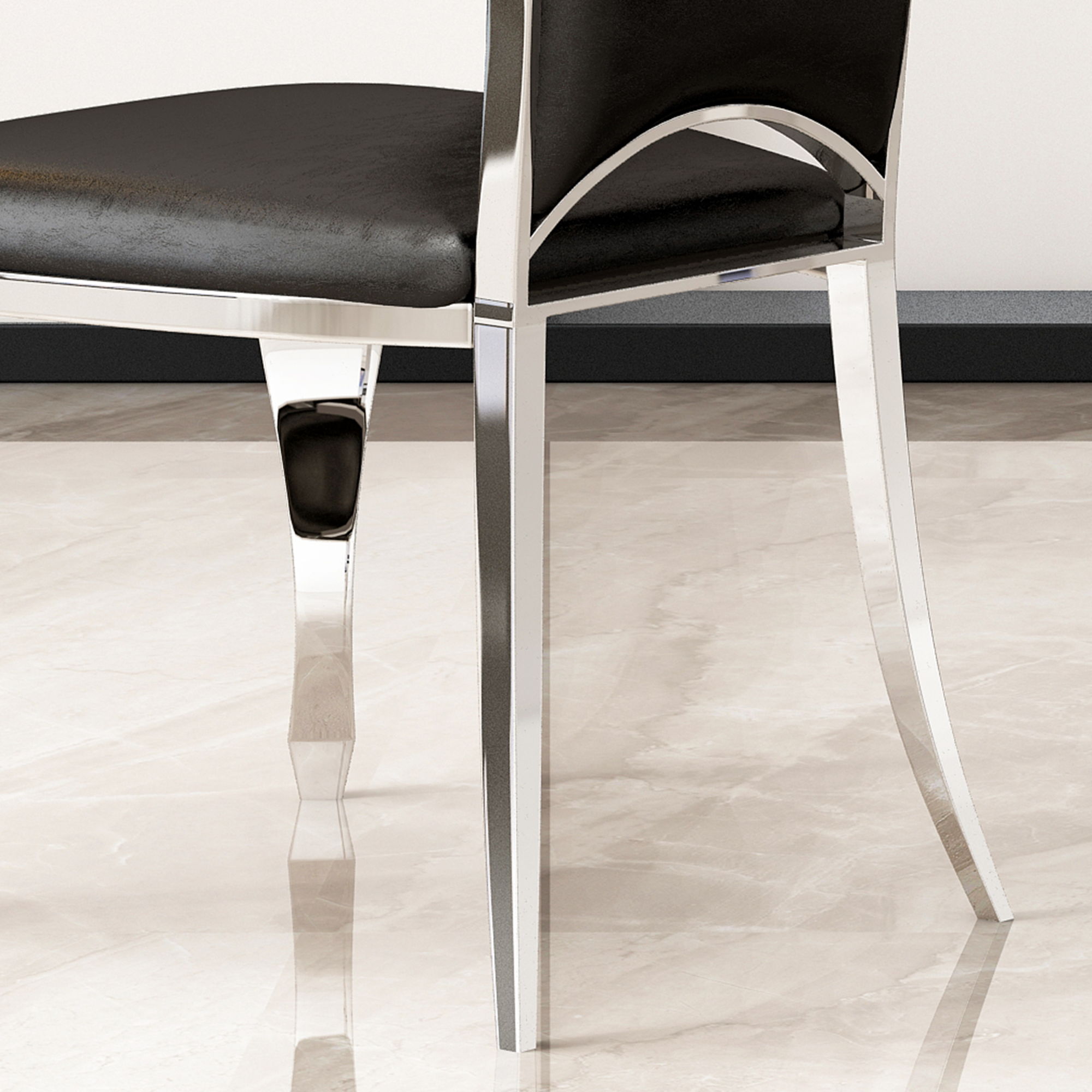 Modern Leatherette Dining Chairs (Set of 2), Unique Backrest Design With Stripe Armless Chair - Silver Legs