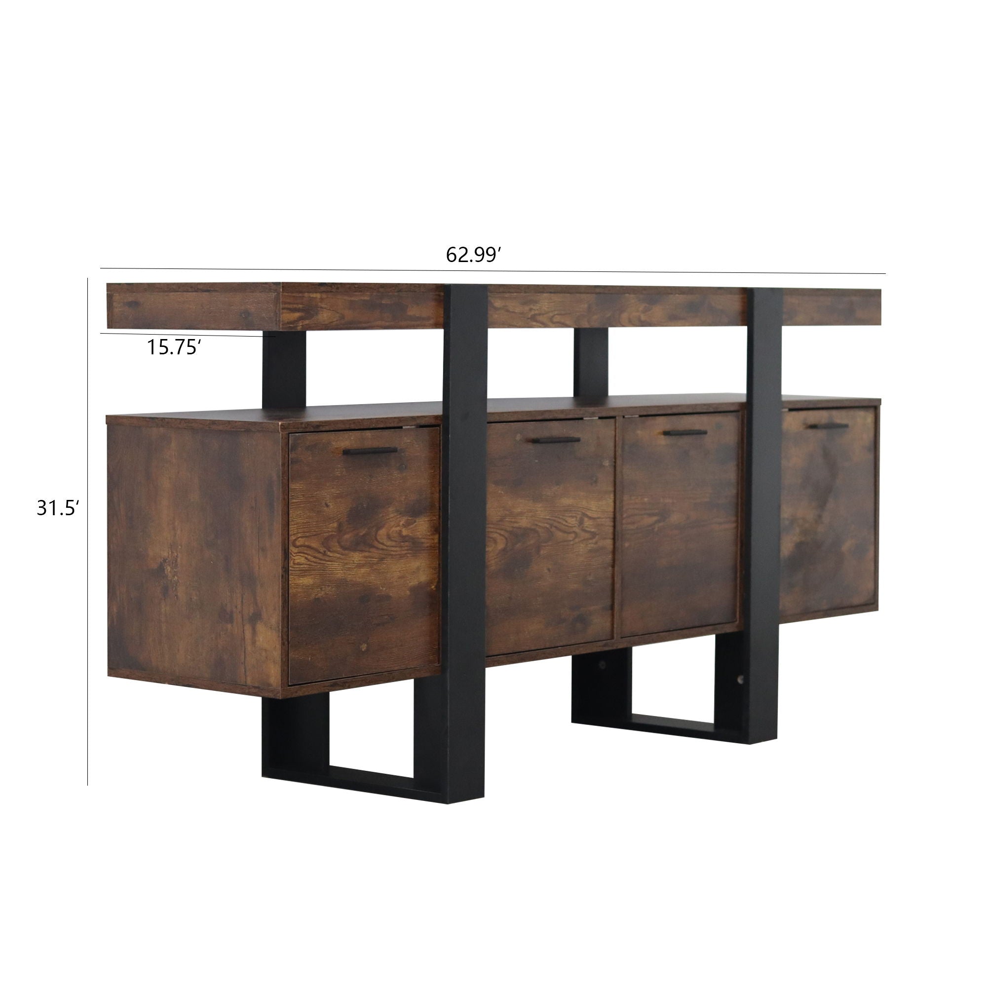 Modern TV Stand With Storage Cabinets For 75" TV, Wood TV Entertainment Center TV Media Console Table With Metal Leg For Living Room - Brown