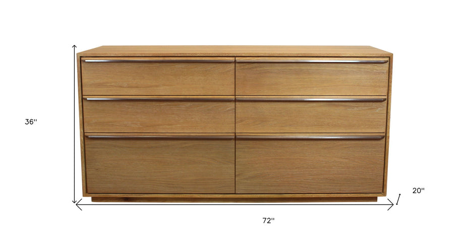 Solid Wood Six Drawer Double Dresser - Natural